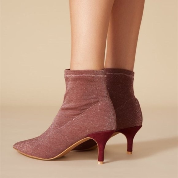 Jaggar Pink Decadence Ribbed Sock Boot in Grape Kitten Heel Bootie NIB 36/38/40 - Picture 14 of 16